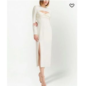 Cinq A Sept Pauline cut-out side slit long sleeve white midi dress Size 10